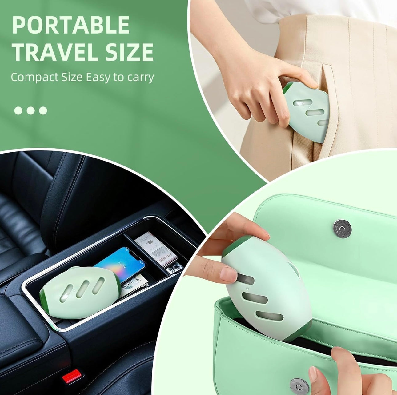  Compact Pocket Roller shown in car door storage – travel-size lint remover