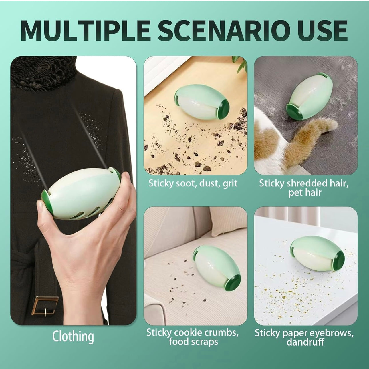 Pocket Roller shown in multiple everyday use cases like clothes, beds, and bags